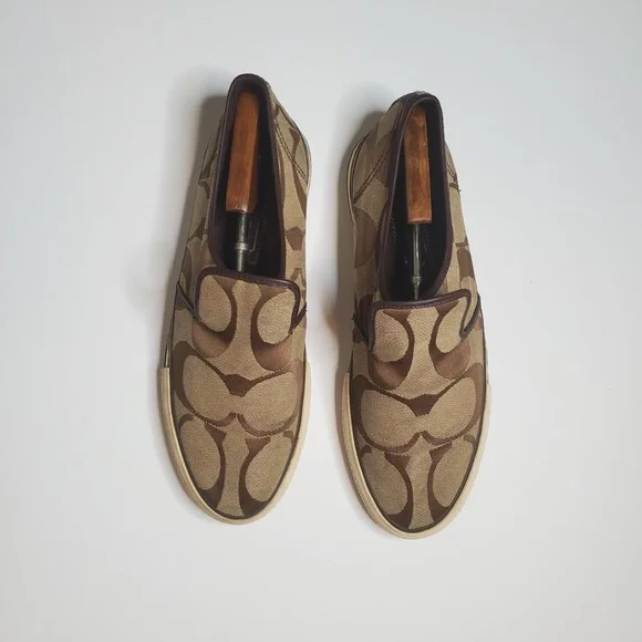 Coach Men’s Brown Signature C Slip-On Loafers/Sneakers - Canvas & Leather - Picture 5 of 9